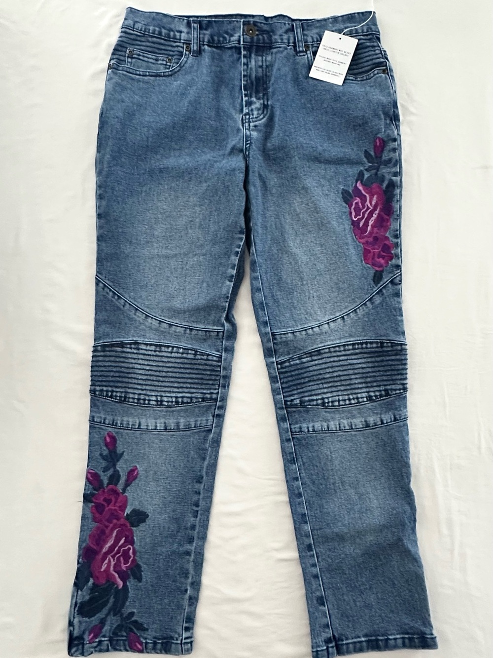 Diane Gilman DG2 Y2K Floral Embroidered Jeans 8P NWT Petite